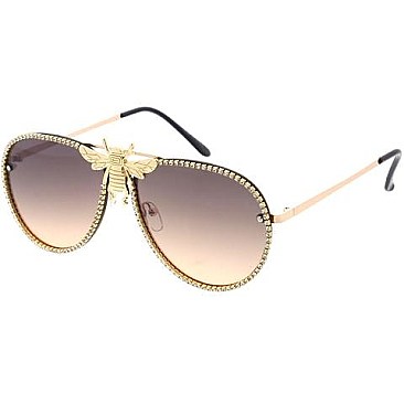 Pack of 12 Rhinestones Aviator Bee Accent Gradient Sunglasses