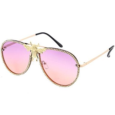 Pack of 12 Rhinestones Aviator Bee Accent Gradient Sunglasses