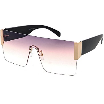 Pack of 12 Trendy Side Enforced Rectangular Shield Sunglasses