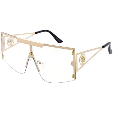 Pack of 12 Stylish Gold Accented Rectangular Shield Sunglasses