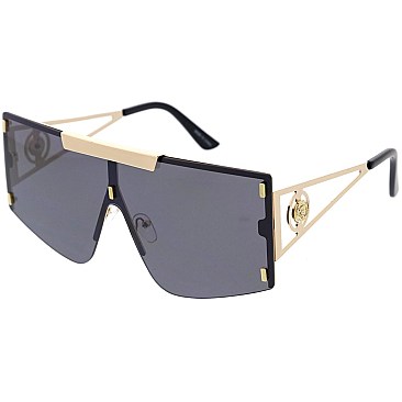 Pack of 12 Stylish Gold Accented Rectangular Shield Sunglasses