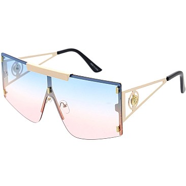 Pack of 12 Stylish Gold Accented Rectangular Shield Sunglasses