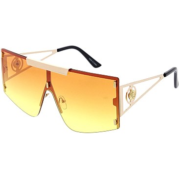 Pack of 12 Stylish Gold Accented Rectangular Shield Sunglasses
