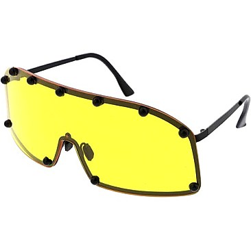 Pack of 12 Studded Shield Inspired Statement Sunglasses