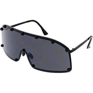 Pack of 12 Studded Shield Inspired Statement Sunglasses