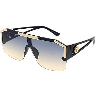 Pack of 12 Unique Futuristic Gold Accented Shield Sunglasses