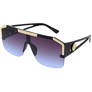 Pack of 12 Unique Futuristic Gold Accented Shield Sunglasses