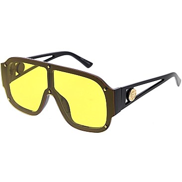 Pack of 12 Trendy Gold Bolted Shield Sunglasses
