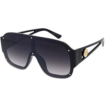 Pack of 12 Trendy Gold Bolted Shield Sunglasses