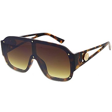 Pack of 12 Trendy Gold Bolted Shield Sunglasses
