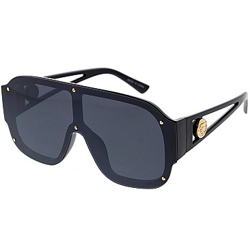 Pack of 12 Trendy Gold Bolted Shield Sunglasses