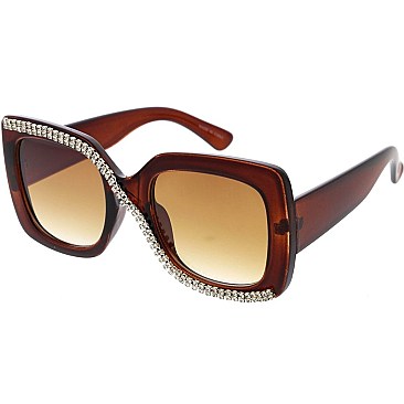 Pack of 12 Stylish Rhinestone Accented Rectangular Sunglasses