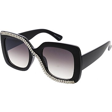 Pack of 12 Stylish Rhinestone Accented Rectangular Sunglasses