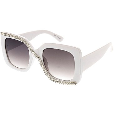 Pack of 12 Stylish Rhinestone Accented Rectangular Sunglasses