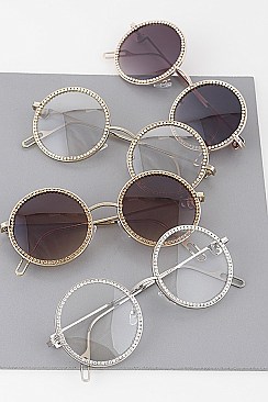 Pack of 12 Vintage Crystal Lined Round Sunglasses