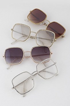 Pack of 12 STYLISH SPARKLING RHINESTONE SQUARE SUNGLASSES