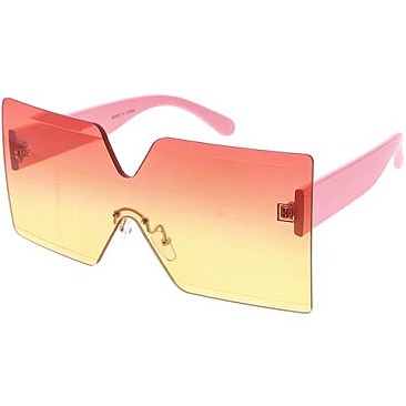 Pack of 12 Rimless Two Tone Gradient Shield Sunglasses