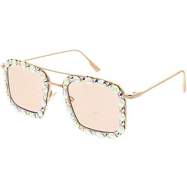 Pack of 12 RHINESTONED AVIATOR SQUARE SUNGLASSES