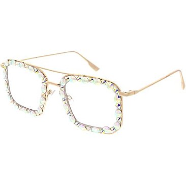 Pack of 12 RHINESTONED AVIATOR SQUARE SUNGLASSES