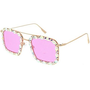 Pack of 12 RHINESTONED AVIATOR SQUARE SUNGLASSES