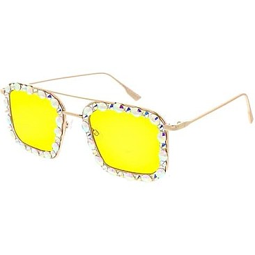 Pack of 12 RHINESTONED AVIATOR SQUARE SUNGLASSES