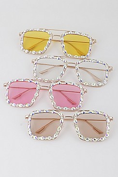 Pack of 12 RHINESTONED AVIATOR SQUARE SUNGLASSES