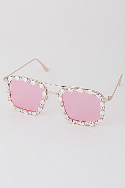 Pack of 12 RHINESTONED AVIATOR SQUARE SUNGLASSES