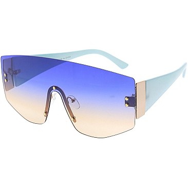 Pack of 12 Fashion Rimless N Beaded Shield Sunglasses