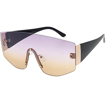 Pack of 12 Fashion Rimless N Beaded Shield Sunglasses