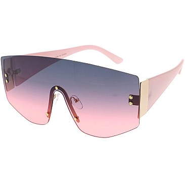 Pack of 12 Fashion Rimless N Beaded Shield Sunglasses