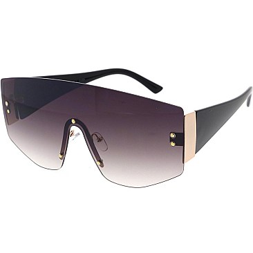Pack of 12 Fashion Rimless N Beaded Shield Sunglasses