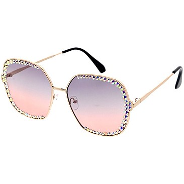 Pack of 12 Chic Jewel Lined Rectangular Sunglasses