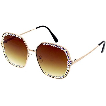 Pack of 12 Chic Jewel Lined Rectangular Sunglasses