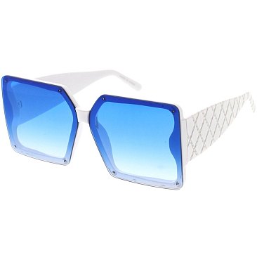 Pack of 12 Temple Diamond Cut Textured Square Shield Sunglasses