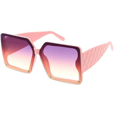 Pack of 12 Temple Diamond Cut Textured Square Shield Sunglasses