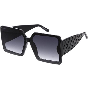 Pack of 12 Temple Diamond Cut Textured Square Shield Sunglasses