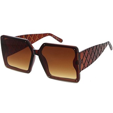 Pack of 12 Temple Diamond Cut Textured Square Shield Sunglasses