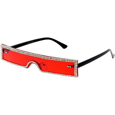 Pack of 12 Futuristic Jewel Lined Straight Shield Sunglasses