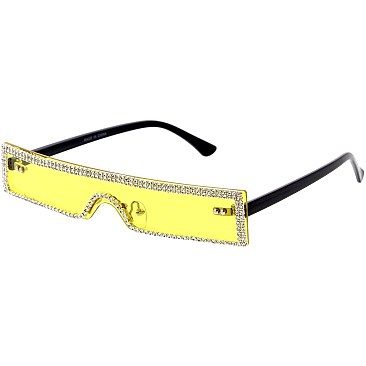 Pack of 12 Futuristic Jewel Lined Straight Shield Sunglasses