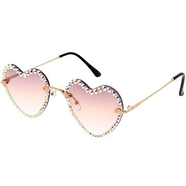 Pack of 12 Assorted Color Fashion Rhinestone Heart Sunglasses