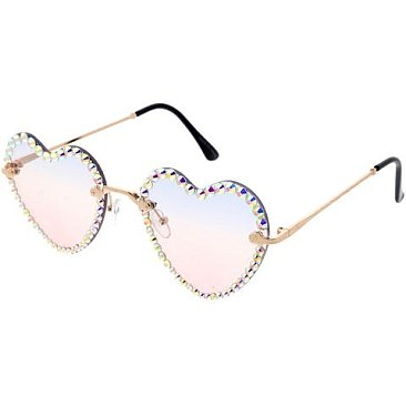 Pack of 12 Assorted Color Fashion Rhinestone Heart Sunglasses