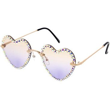 Pack of 12 Assorted Color Fashion Rhinestone Heart Sunglasses