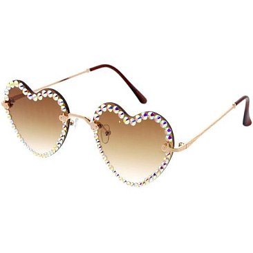 Pack of 12 Assorted Color Fashion Rhinestone Heart Sunglasses