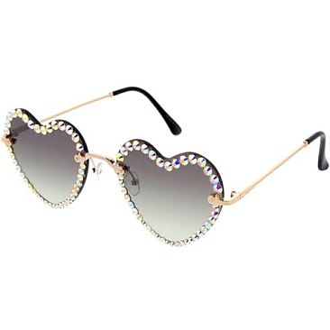 Pack of 12 Assorted Color Fashion Rhinestone Heart Sunglasses