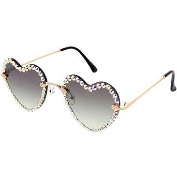 Pack of 12 Assorted Color Fashion Rhinestone Heart Sunglasses