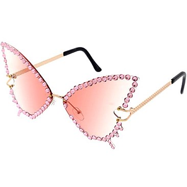Pack of 12 Assorted Color Fashion Rhinestone Butterfly Sunglasses