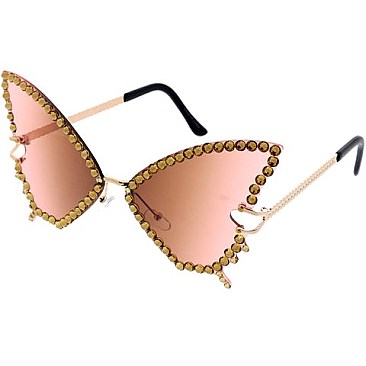 Pack of 12 Assorted Color Fashion Rhinestone Butterfly Sunglasses