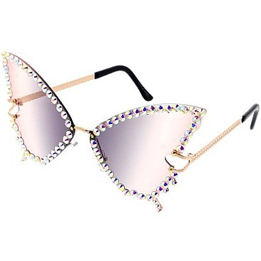 Pack of 12 Assorted Color Fashion Rhinestone Butterfly Sunglasses