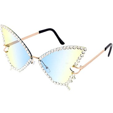 Pack of 12 Assorted Color Fashion Rhinestone Butterfly Sunglasses