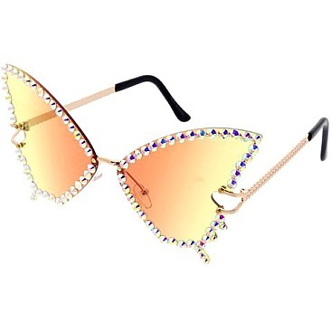 Pack of 12 Assorted Color Fashion Rhinestone Butterfly Sunglasses